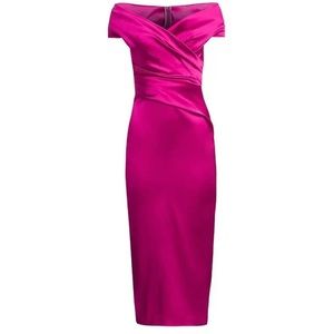 TALBOT RUNHOF Off-The-Shoulder Wrapped Satin Cocktail Dress